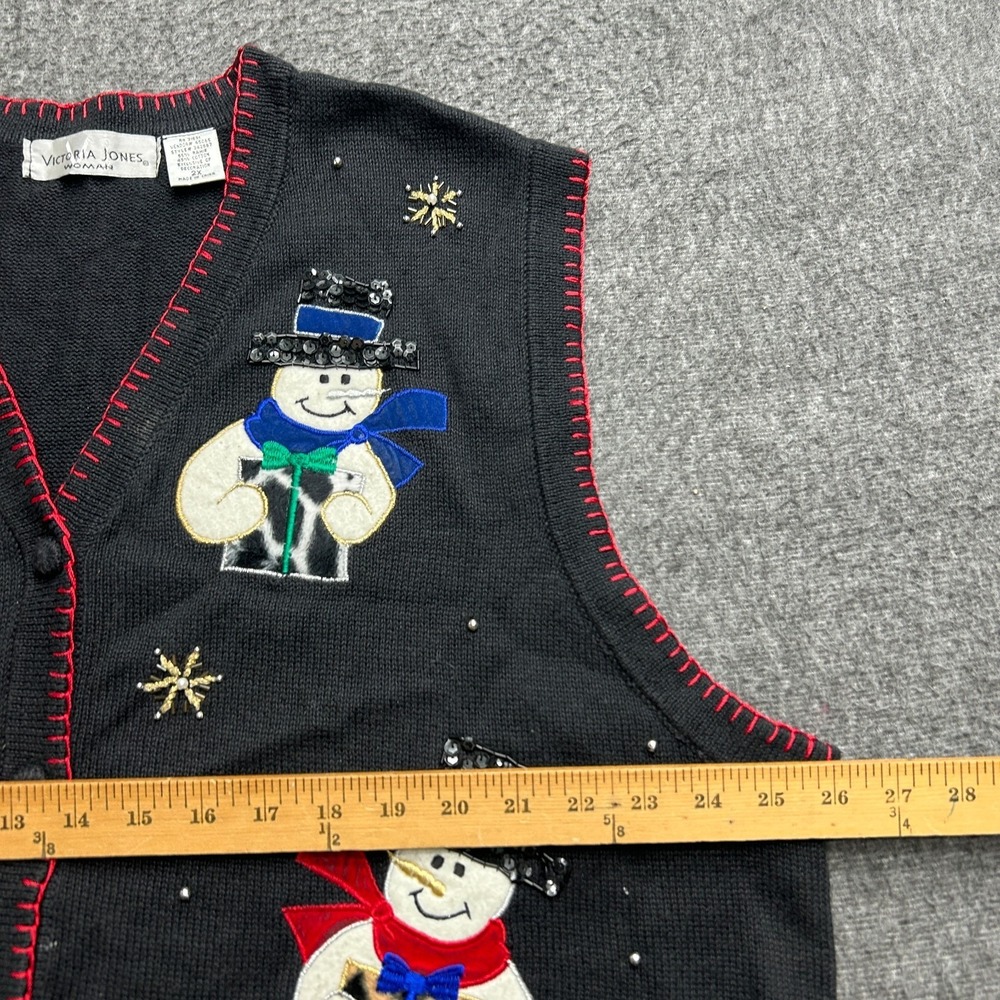 Christmas Sweater Vest Victoria Jones 2X Pearl Beaded Snowman Ugly - Picture 7 of 9